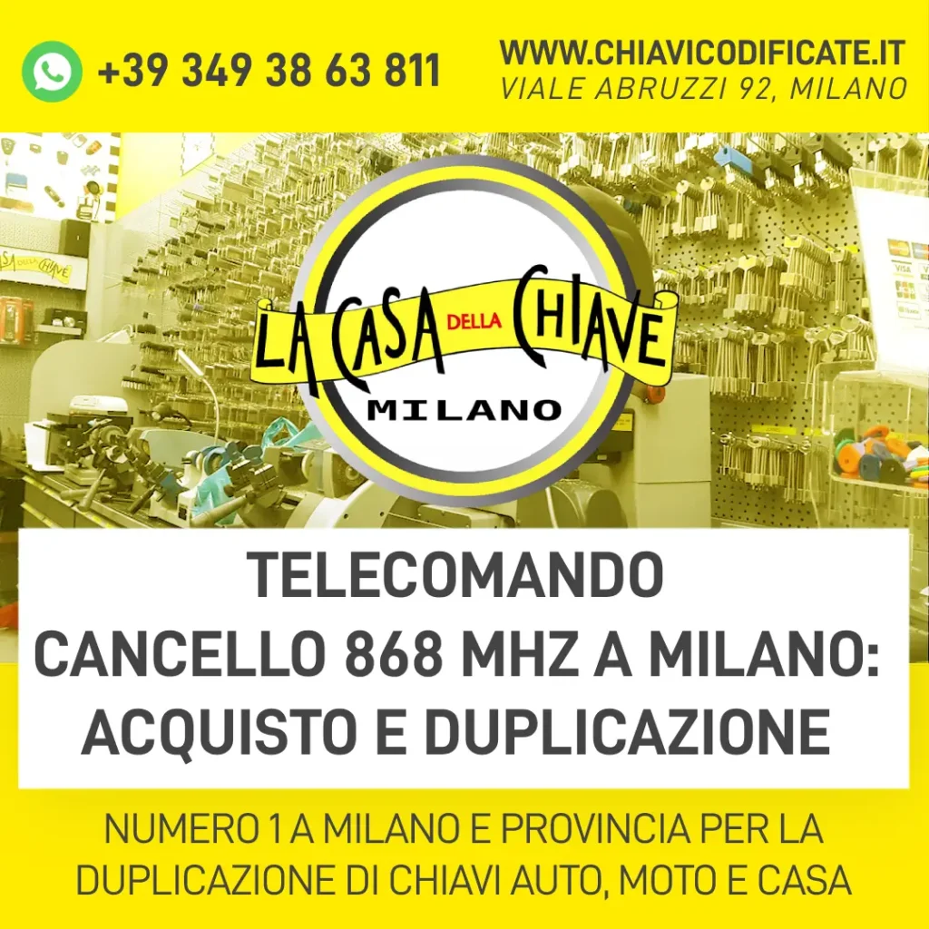 Telecomando cancello 868 mhz a Milano acquisto e duplicazione