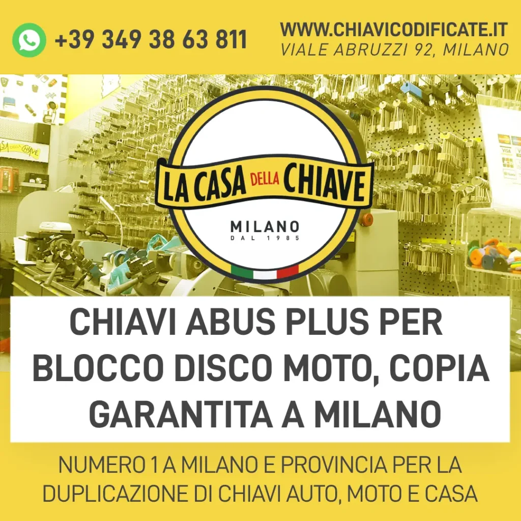 Chiavi ABUS Plus per blocco disco moto, copia garantita a Milano