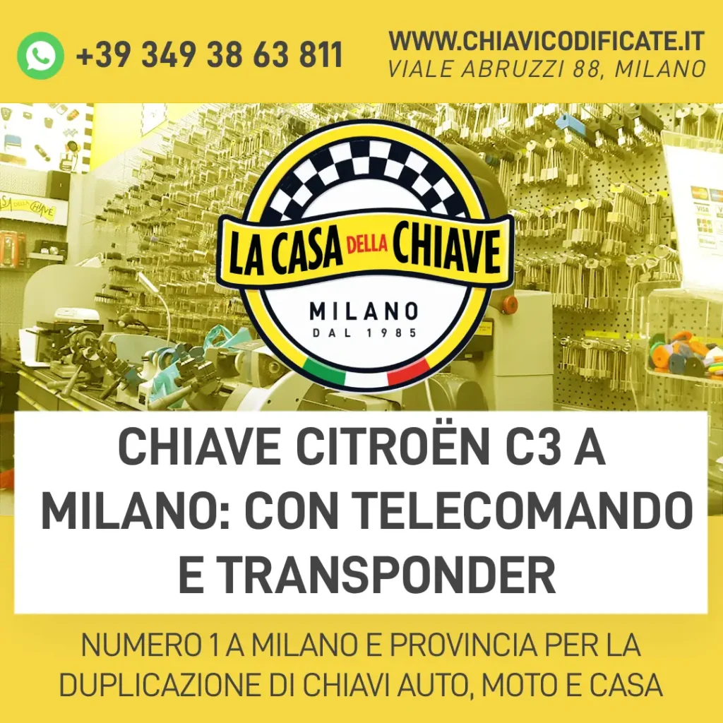 Chiave Citroën C3 a Milano: con Telecomando e Transponder