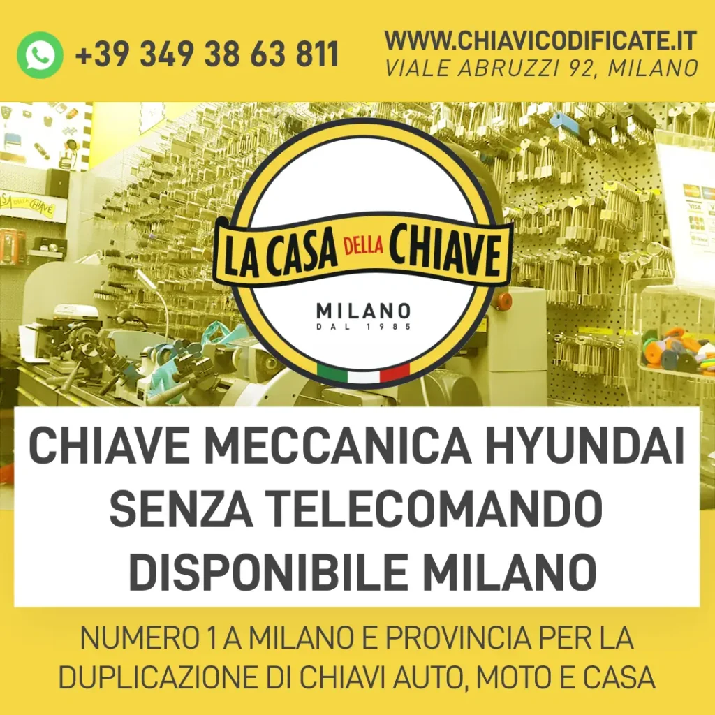 Chiave Meccanica Hyundai Senza Telecomando Disponibile Milano